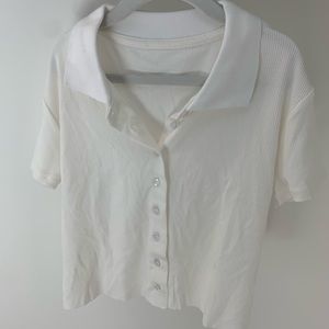 white collar button up crop top